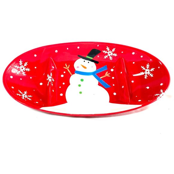 3 Section Divided Compartment Serving Tray Platter Christmas Frosty the Snowman - Picture 2 of 6